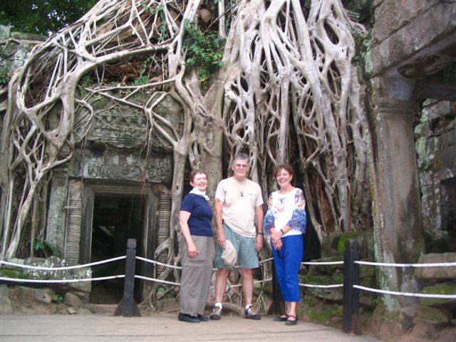 Susan, Bob Burke & Brooke at Ta Prohm temple, Lara Croft movie site